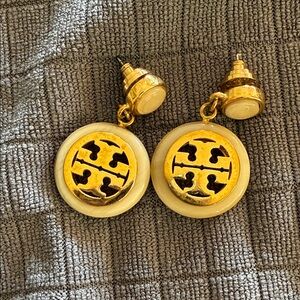 Tory Burch Gold and Cream Earrings.   Pierced.